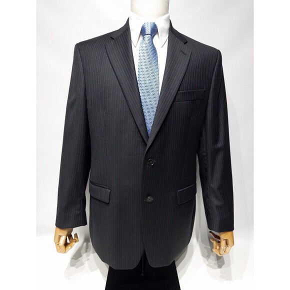 VTG Lauren Ralph Lauren 100% Wool Black Pinstriped Blazer Made in Canada Men 42R - Picture 1 of 10